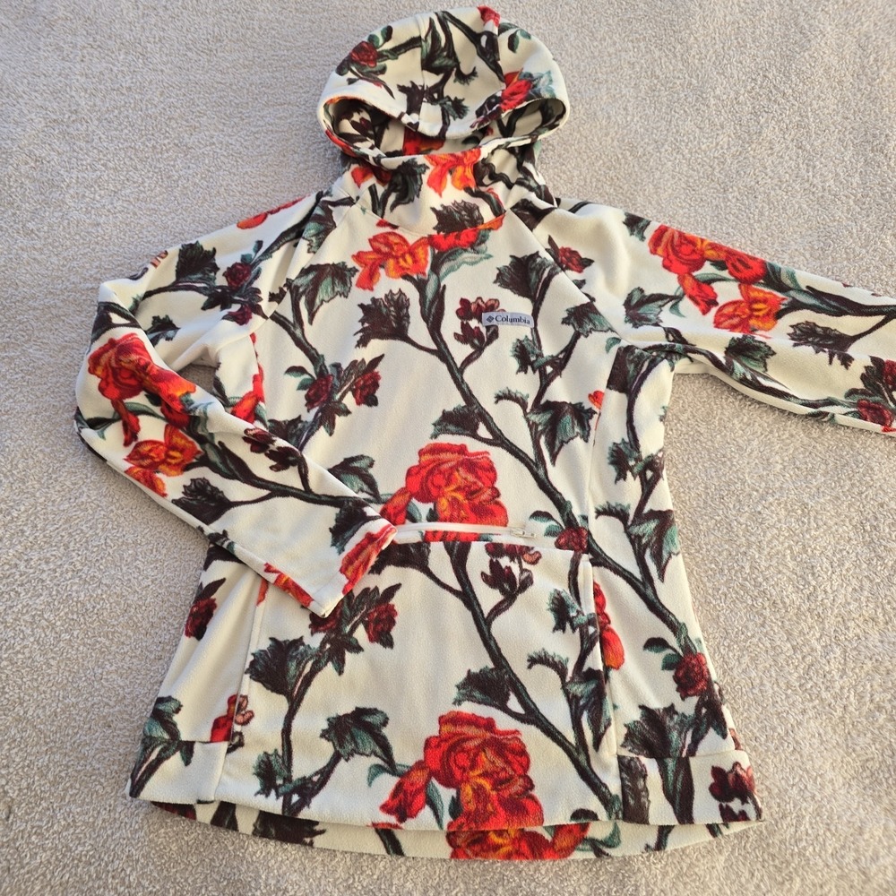 Columbia Ali Peak Hooded Fleece All-Over Floral Print Cowl Neck Sz M Boho-chic - Picture 1 of 13